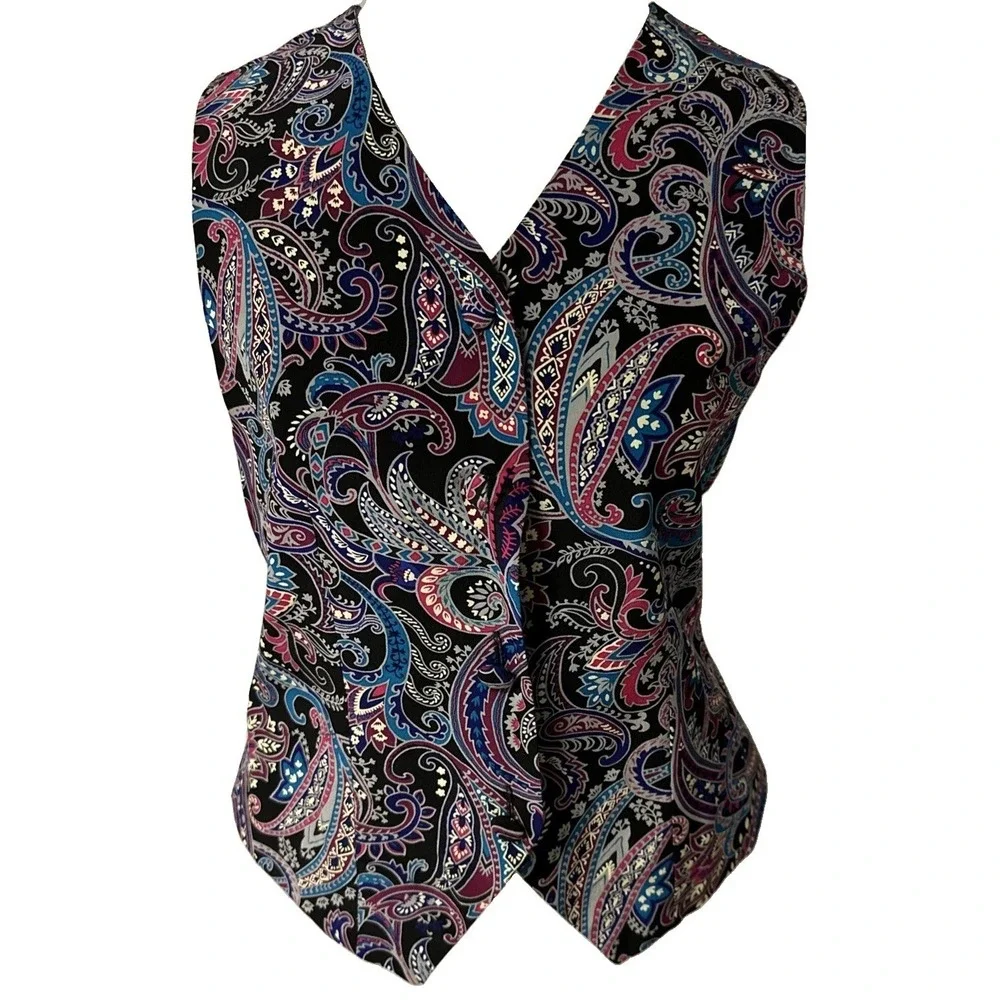 VTG Casual Corner Intricate Bohemian Paisley Vest Women's Sz S 100% Silk